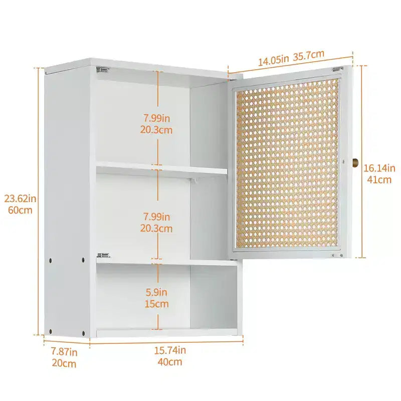 Pensile da parete in bambù con ante in rattan, organizer da bagno sopra il WC, ripiano regolabile, armadietto dei medicinali da parete per la lavanderia