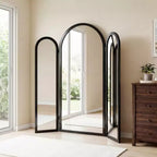 Specchio a tre ante Dovelina 71A*66.5L, specchio a figura intera ad arco reclinabile per soggiorno, sala da pranzo, ingresso, camera da letto, telaio in metallo/legno disponibile