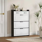 1250 Scarpiera Nera Con 3 Ante E 2 Cassetti, Anta In PVC Con Ante Sagomate In PVC