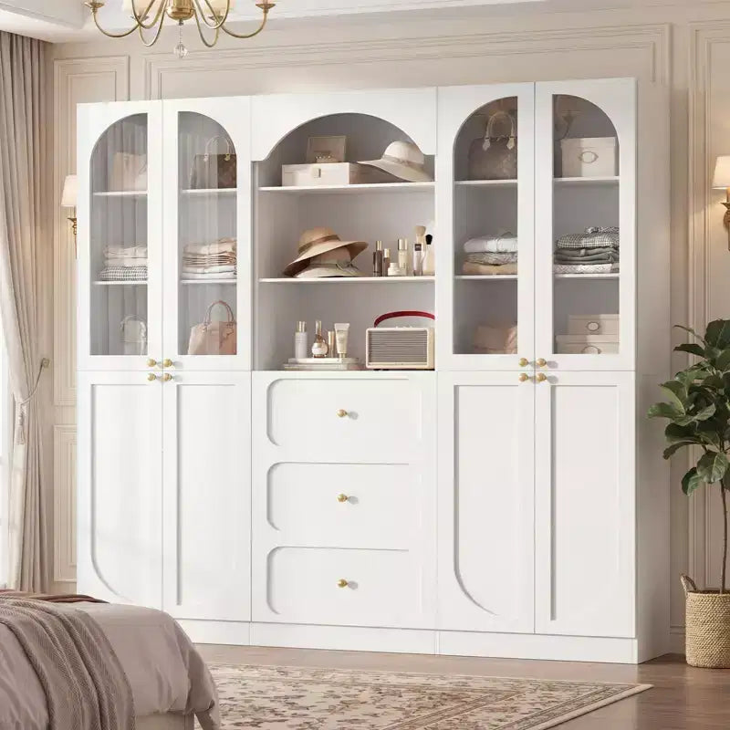 Dispensa a combinazione Besiost con ante, set di 2 librerie con ante e ripiani in vetro