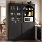 Besiost Combination Pantry cabinet with doors, Set of 2 bookcase with glass doors and shelves
