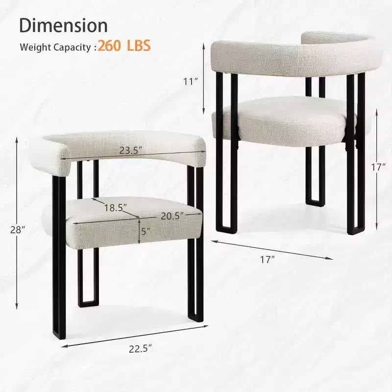 Set di 4 moderne sedie da pranzo imbottite con braccioli e schienale curvo, sedie da cucina e sala da pranzo con gambe in metallo nero-Panipeachy