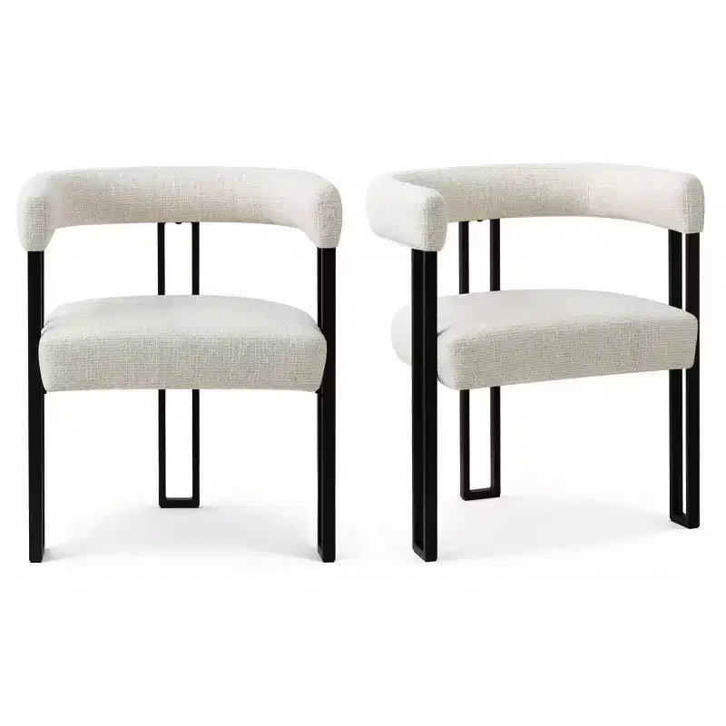 Set of 4 Modern Upholstered Dining Chairs with Armrests and Curved Backrest, Kitchen & Dining Room Chairs with Black Metal Legs-Panipeachy