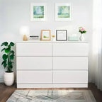 Comò bianco a 6 cassetti, comò moderno per camera da letto con piano spazioso, mobile in legno con maniglie a scomparsa e 6 cassetti profondi per camera da letto