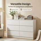 Comò bianco a 6 cassetti, comò moderno per camera da letto con piano spazioso, mobile in legno con maniglie a scomparsa e 6 cassetti profondi per camera da letto