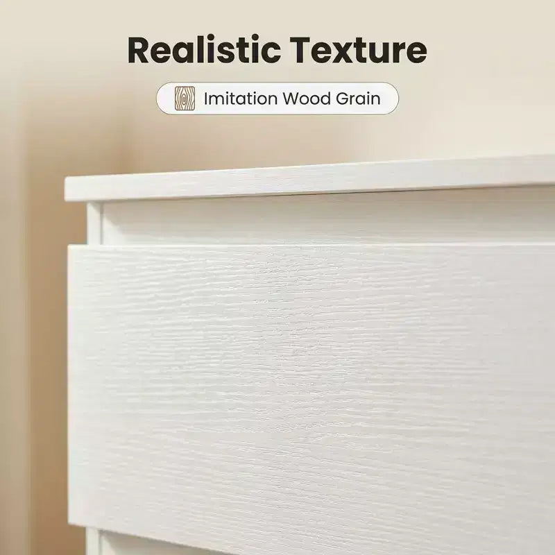 Comò bianco a 6 cassetti, comò moderno per camera da letto con piano spazioso, mobile in legno con maniglie a scomparsa e 6 cassetti profondi per camera da letto