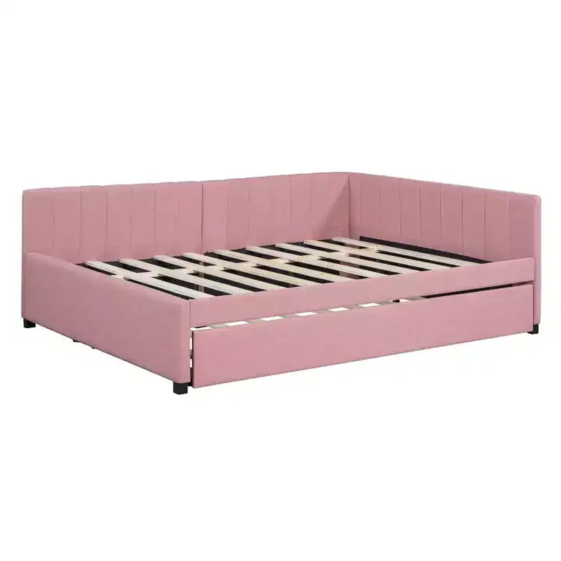 Luxystar Letto a giorno moderno in lino imbottito Full Size con letto estraibile