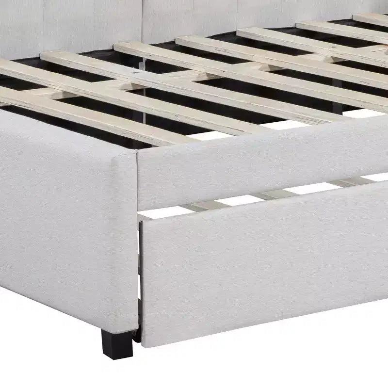 Luxystar Letto a giorno moderno in lino imbottito Full Size con letto estraibile