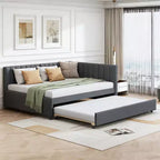 Luxystar Letto a giorno moderno in lino imbottito Full Size con letto estraibile