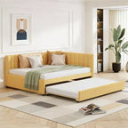 Luxystar Letto a giorno moderno in lino imbottito Full Size con letto estraibile