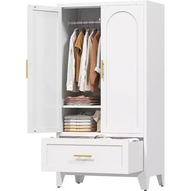 Zevemomo 60.16 Guardaroba Armadio in Metallo con Cassetto e Ripiano Regolabile, Armadietti Contenitori Alti per Camera da Letto, Lavanderia, Ufficio, Bianco