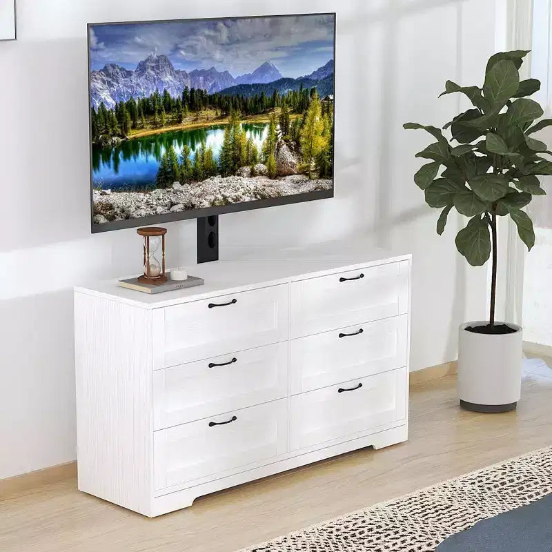 Mobile TV moderno con supporto regolabile, cassettiera a 6 cassetti - Grande tavolo consolle multimediale in MDF per TV da 32-80 pollici - Mobile per l'intrattenimento del soggiorno