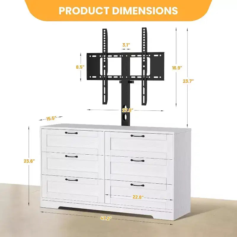 Mobile TV moderno con supporto regolabile, cassettiera a 6 cassetti - Grande tavolo consolle multimediale in MDF per TV da 32-80 pollici - Mobile per l'intrattenimento del soggiorno