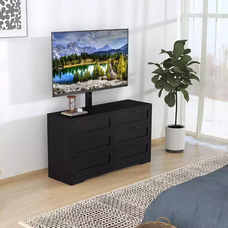 Mobile TV moderno con supporto regolabile, cassettiera a 6 cassetti - Grande tavolo consolle multimediale in MDF per TV da 32-80 pollici - Mobile per l'intrattenimento del soggiorno
