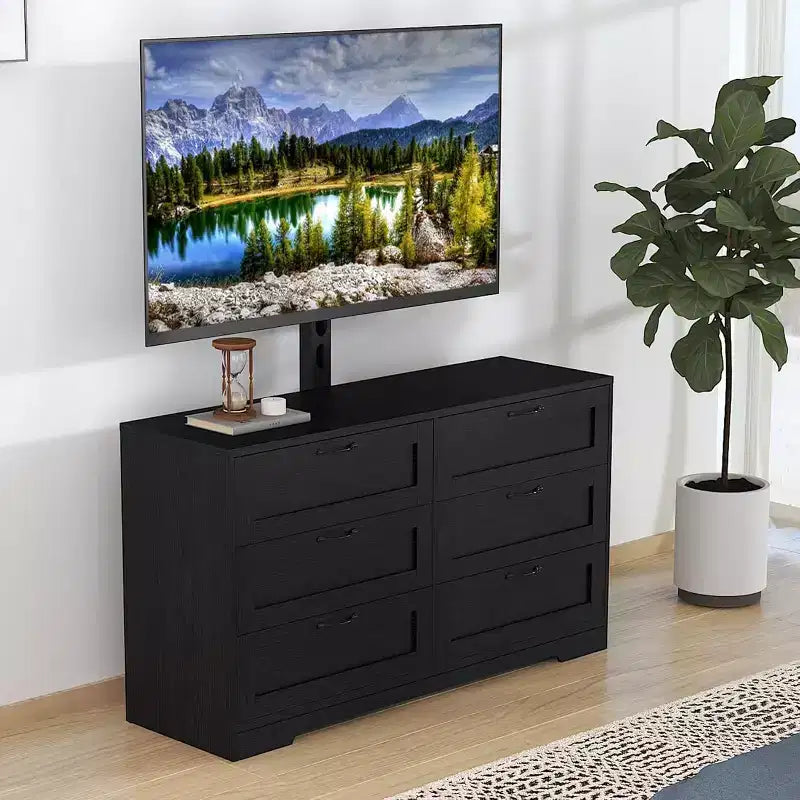 Mobile TV moderno con supporto regolabile, cassettiera a 6 cassetti - Grande tavolo consolle multimediale in MDF per TV da 32-80 pollici - Mobile per l'intrattenimento del soggiorno