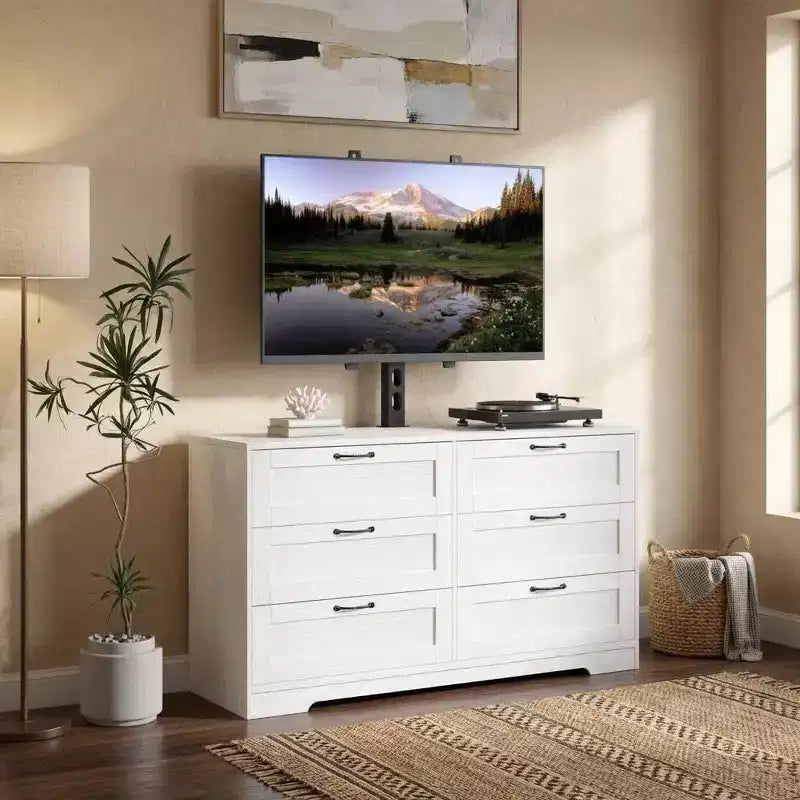 Mobile TV moderno con supporto regolabile, cassettiera a 6 cassetti - Grande tavolo consolle multimediale in MDF per TV da 32-80 pollici - Mobile per l'intrattenimento del soggiorno