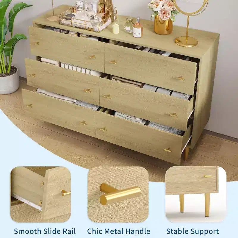 Cassettiera da Fattoria a 6 Cassetti, Cassettiera Rustica in Legno, Ampio Contenitore, Mobile Contenitore Decorativo, per Camera da Letto, Soggiorno
