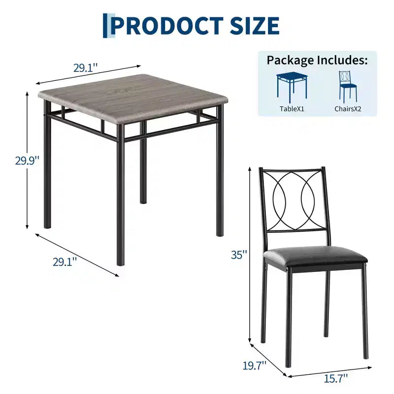 COZONY Set da 3 Pezzi per Sala da Pranzo per 2 Persone, Tavolo da Cucina Salvaspazio con 2 Sedie Imbottite, Set Tavolo in Legno Stile Rustico per Appartamento, Angolo Colazione