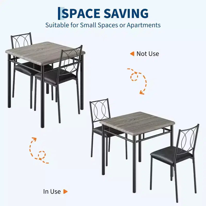 COZONY Set da 3 Pezzi per Sala da Pranzo per 2 Persone, Tavolo da Cucina Salvaspazio con 2 Sedie Imbottite, Set Tavolo in Legno Stile Rustico per Appartamento, Angolo Colazione
