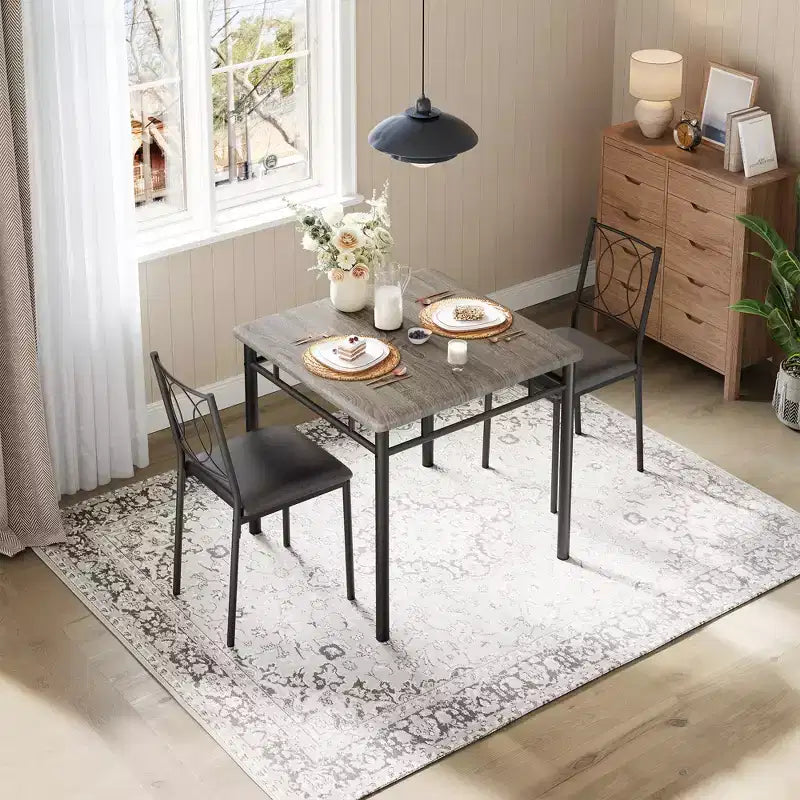 COZONY Set da 3 Pezzi per Sala da Pranzo per 2 Persone, Tavolo da Cucina Salvaspazio con 2 Sedie Imbottite, Set Tavolo in Legno Stile Rustico per Appartamento, Angolo Colazione