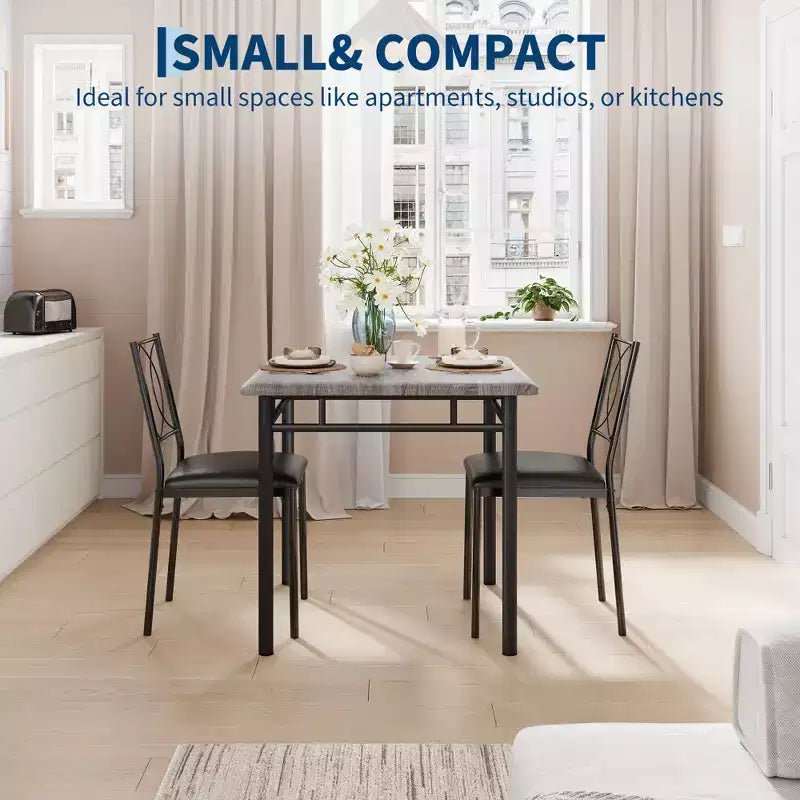 COZONY Set da 3 Pezzi per Sala da Pranzo per 2 Persone, Tavolo da Cucina Salvaspazio con 2 Sedie Imbottite, Set Tavolo in Legno Stile Rustico per Appartamento, Angolo Colazione