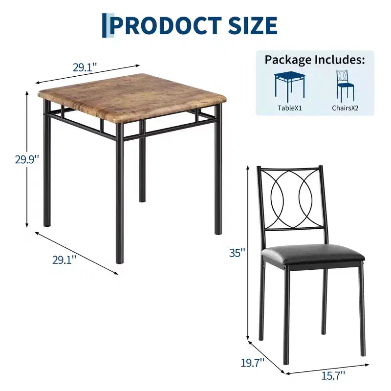 COZONY Set da 3 Pezzi per Sala da Pranzo per 2 Persone, Tavolo da Cucina Salvaspazio con 2 Sedie Imbottite, Set Tavolo in Legno Stile Rustico per Appartamento, Angolo Colazione