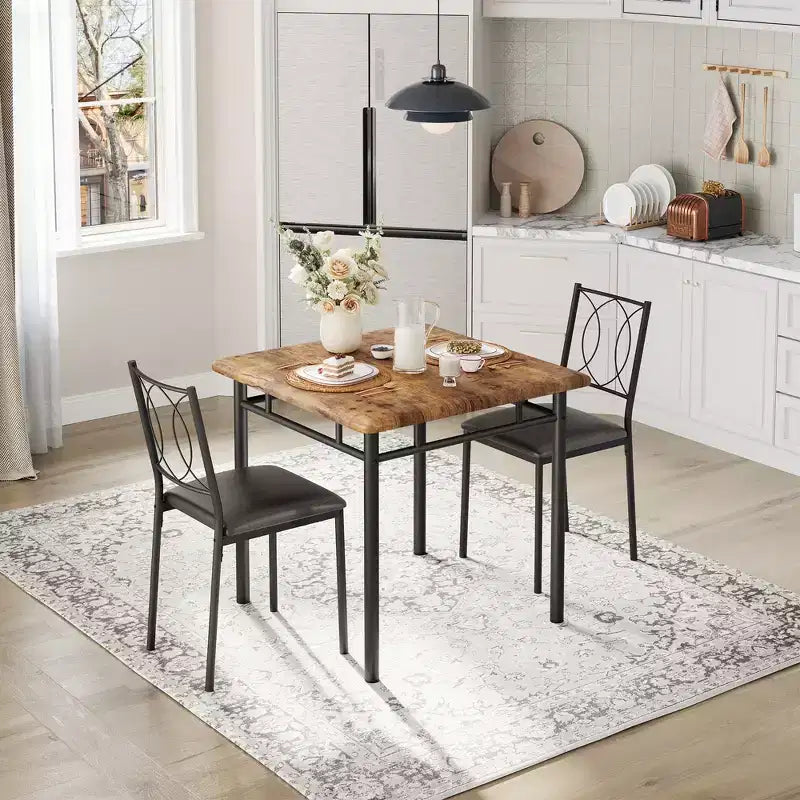 COZONY Set da 3 Pezzi per Sala da Pranzo per 2 Persone, Tavolo da Cucina Salvaspazio con 2 Sedie Imbottite, Set Tavolo in Legno Stile Rustico per Appartamento, Angolo Colazione