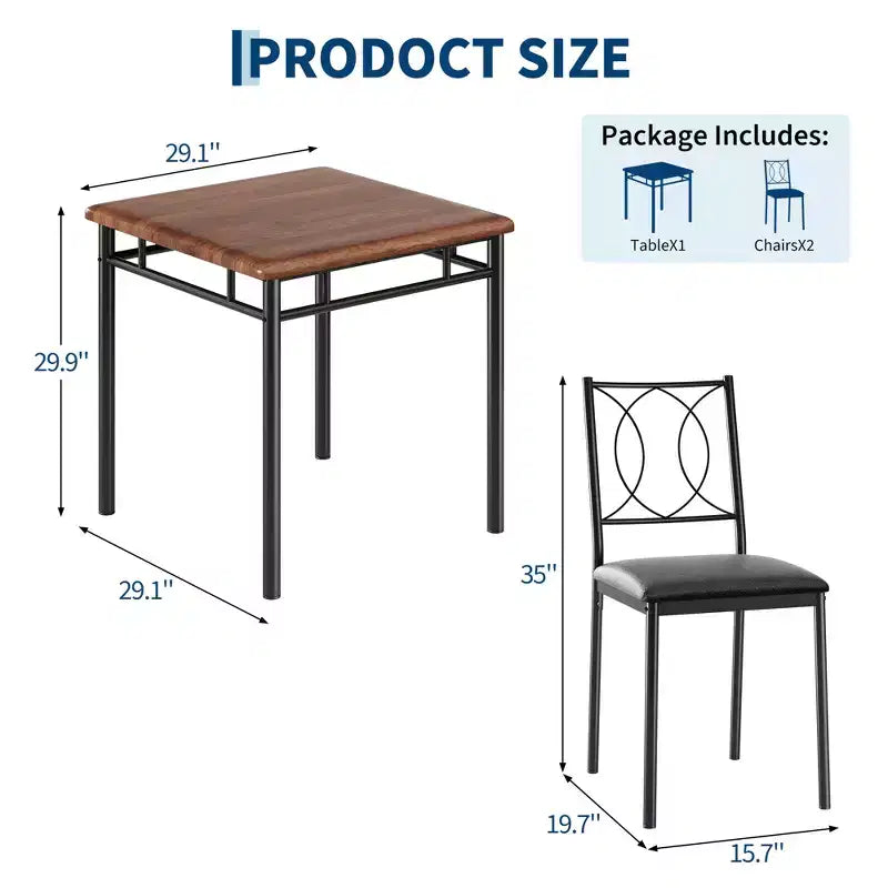 COZONY Set da 3 Pezzi per Sala da Pranzo per 2 Persone, Tavolo da Cucina Salvaspazio con 2 Sedie Imbottite, Set Tavolo in Legno Stile Rustico per Appartamento, Angolo Colazione