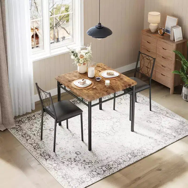 COZONY Set da 3 Pezzi per Sala da Pranzo per 2 Persone, Tavolo da Cucina Salvaspazio con 2 Sedie Imbottite, Set Tavolo in Legno Stile Rustico per Appartamento, Angolo Colazione