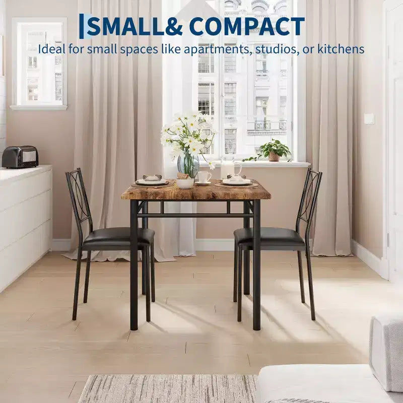 COZONY Set da 3 Pezzi per Sala da Pranzo per 2 Persone, Tavolo da Cucina Salvaspazio con 2 Sedie Imbottite, Set Tavolo in Legno Stile Rustico per Appartamento, Angolo Colazione