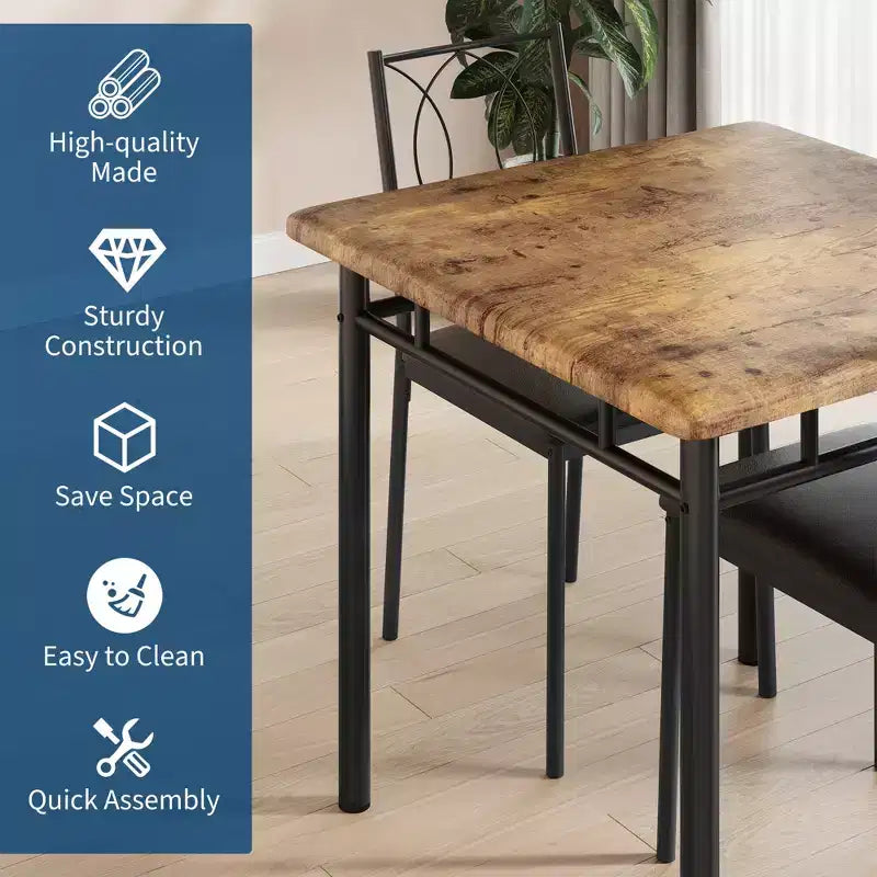 COZONY Set da 3 Pezzi per Sala da Pranzo per 2 Persone, Tavolo da Cucina Salvaspazio con 2 Sedie Imbottite, Set Tavolo in Legno Stile Rustico per Appartamento, Angolo Colazione