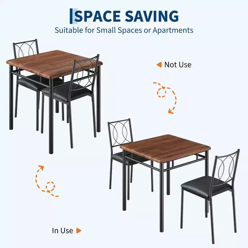 COZONY Set da 3 Pezzi per Sala da Pranzo per 2 Persone, Tavolo da Cucina Salvaspazio con 2 Sedie Imbottite, Set Tavolo in Legno Stile Rustico per Appartamento, Angolo Colazione