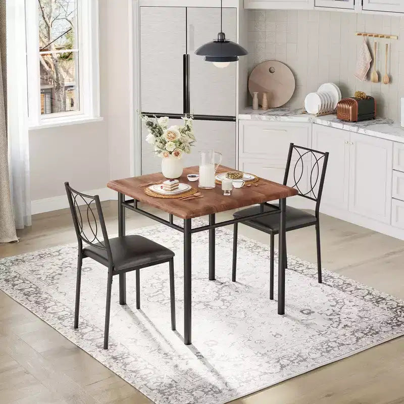 COZONY Set da 3 Pezzi per Sala da Pranzo per 2 Persone, Tavolo da Cucina Salvaspazio con 2 Sedie Imbottite, Set Tavolo in Legno Stile Rustico per Appartamento, Angolo Colazione