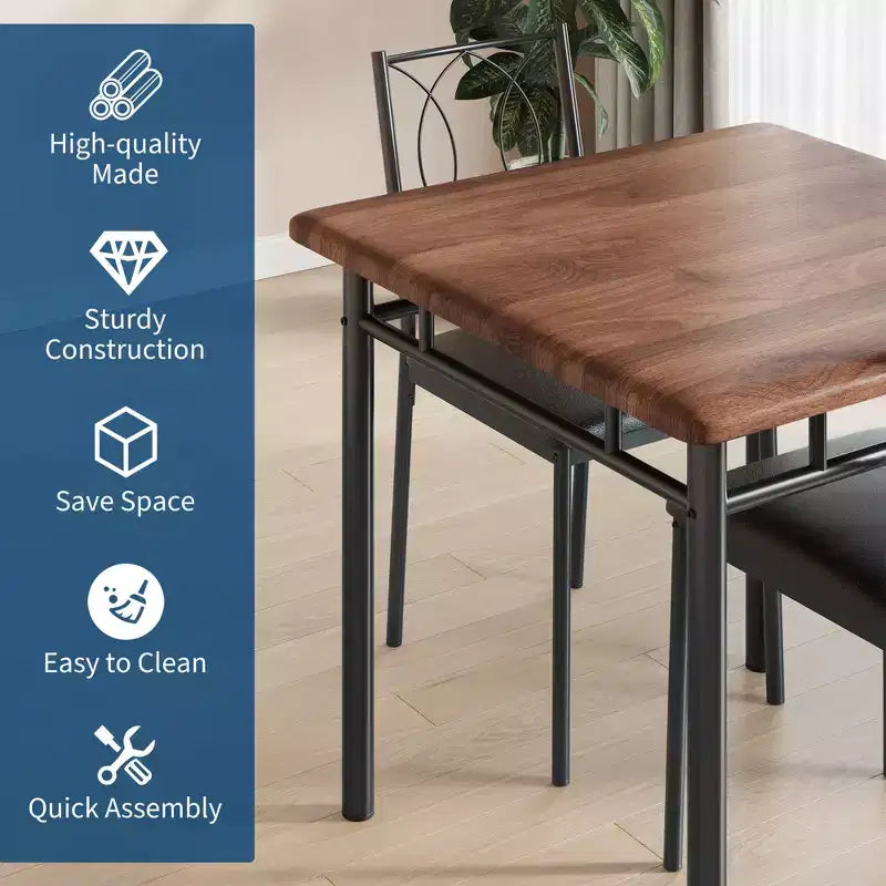 COZONY Set da 3 Pezzi per Sala da Pranzo per 2 Persone, Tavolo da Cucina Salvaspazio con 2 Sedie Imbottite, Set Tavolo in Legno Stile Rustico per Appartamento, Angolo Colazione