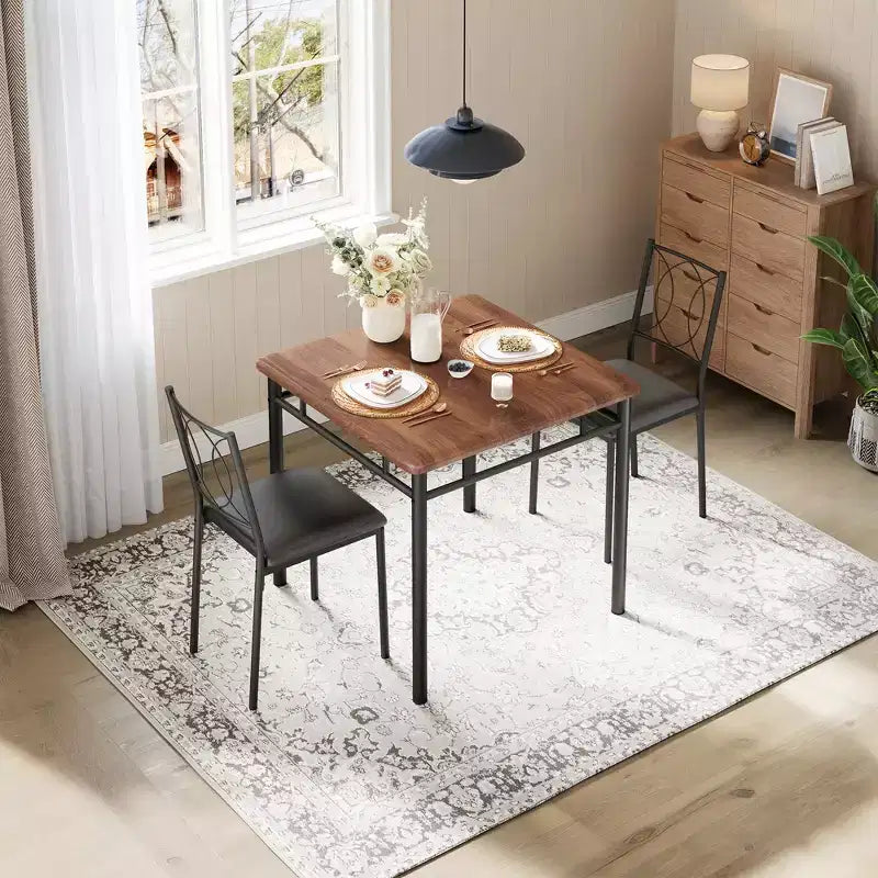 COZONY Set da 3 Pezzi per Sala da Pranzo per 2 Persone, Tavolo da Cucina Salvaspazio con 2 Sedie Imbottite, Set Tavolo in Legno Stile Rustico per Appartamento, Angolo Colazione