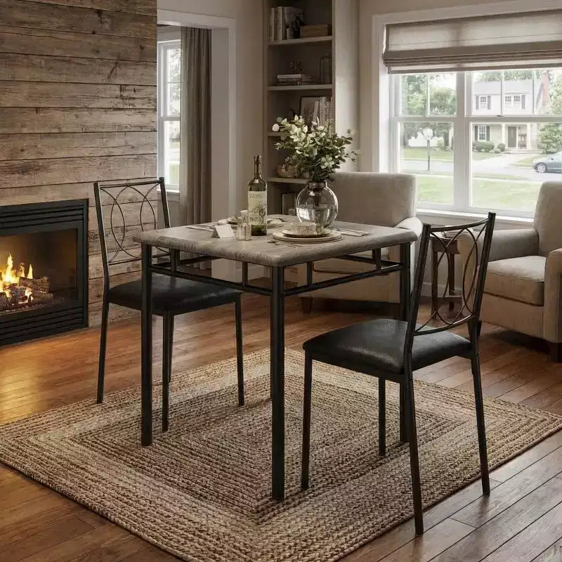 COZONY Set da 3 Pezzi per Sala da Pranzo per 2 Persone, Tavolo da Cucina Salvaspazio con 2 Sedie Imbottite, Set Tavolo in Legno Stile Rustico per Appartamento, Angolo Colazione