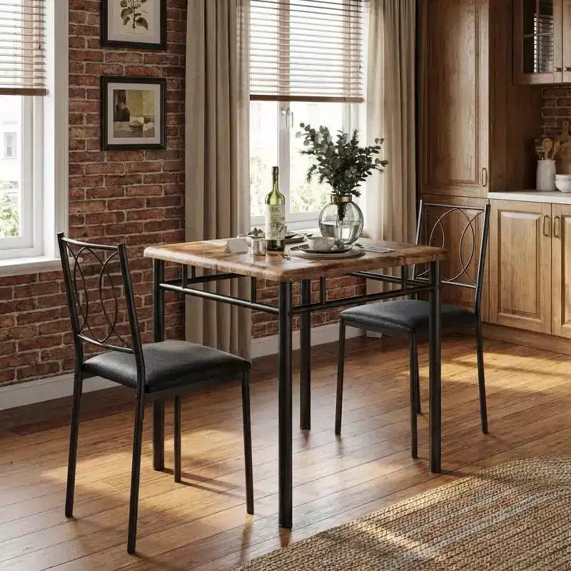 COZONY Set da 3 Pezzi per Sala da Pranzo per 2 Persone, Tavolo da Cucina Salvaspazio con 2 Sedie Imbottite, Set Tavolo in Legno Stile Rustico per Appartamento, Angolo Colazione