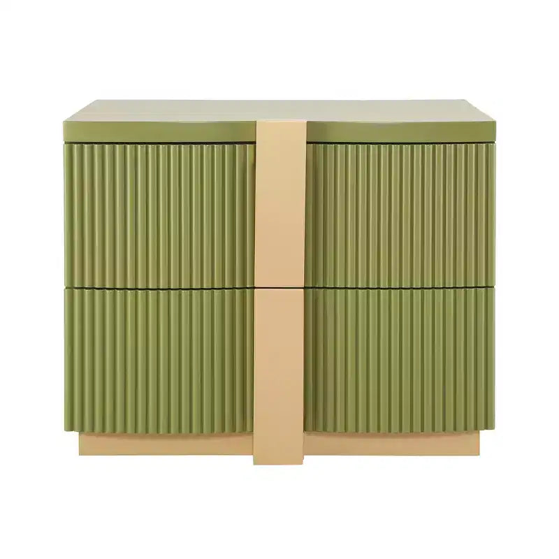 Whisen Comodino Moderno, Tavolino da Notte, Tavolino con Pannello Scanalato, Legno ad Alta Densità, 2 Cassetti, Maniglia Dorata, Guide Silenziose, Antiribaltamento