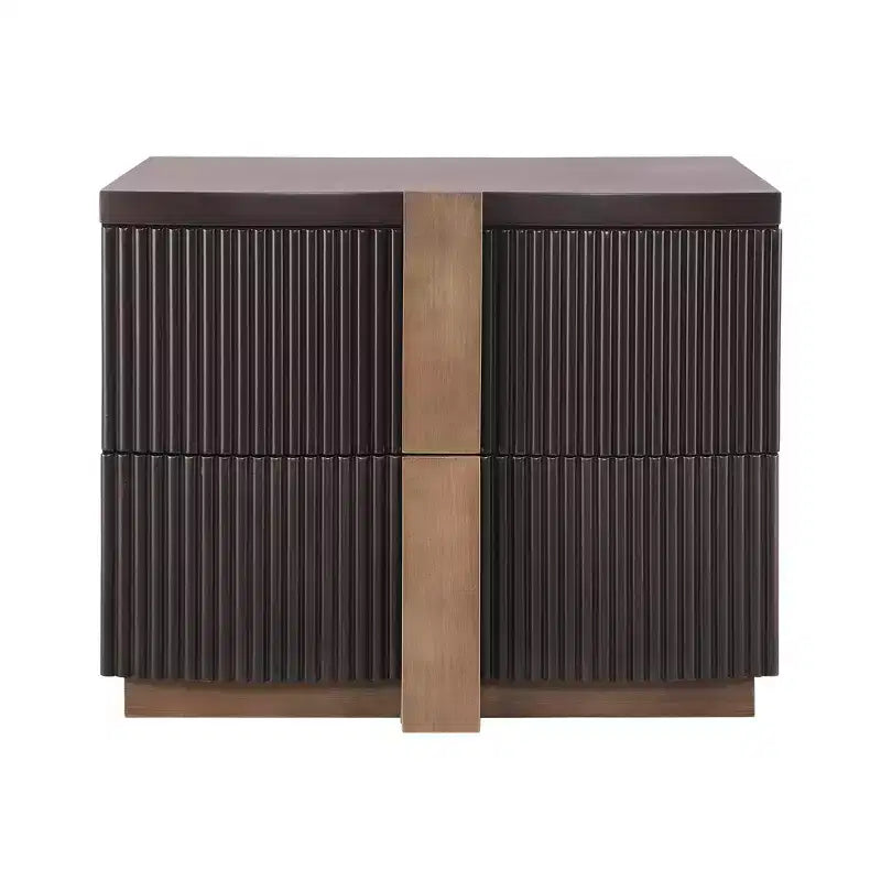 Whisen Comodino Moderno, Tavolino da Notte, Tavolino con Pannello Scanalato, Legno ad Alta Densità, 2 Cassetti, Maniglia Dorata, Guide Silenziose, Antiribaltamento