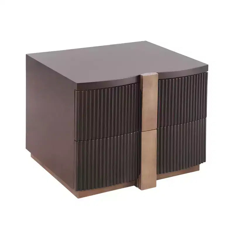Whisen Comodino Moderno, Tavolino da Notte, Tavolino con Pannello Scanalato, Legno ad Alta Densità, 2 Cassetti, Maniglia Dorata, Guide Silenziose, Antiribaltamento