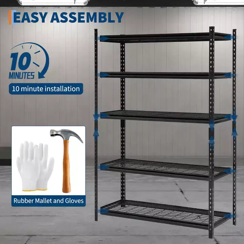 Scaffale metallico a 5 ripiani per carichi pesanti, capacità 1000 kg, scaffale industriale regolabile 120 L x 45 P x 183 H cm, per garage, cantina, cucina