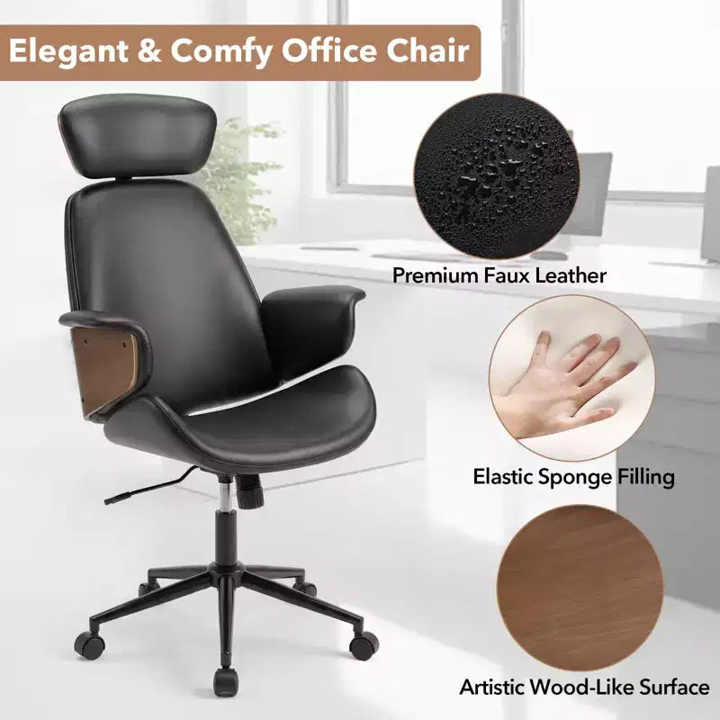 Sedia da ufficio ergonomica Costway con poggiatesta, altezza regolabile, similpelle e base in metallo