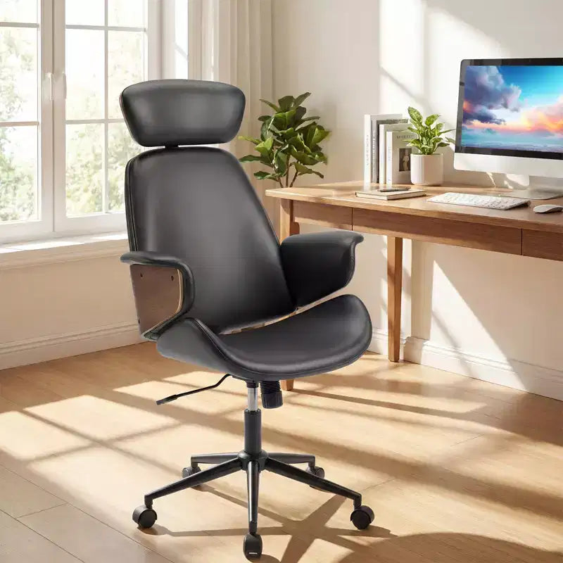Sedia da ufficio ergonomica Costway con poggiatesta, altezza regolabile, similpelle e base in metallo