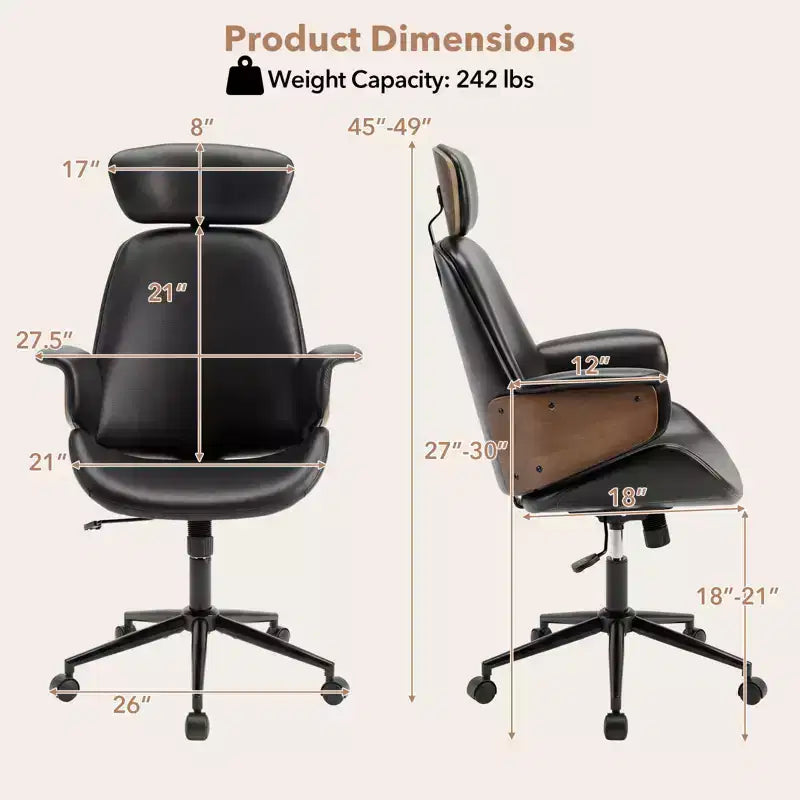 Sedia da ufficio ergonomica Costway con poggiatesta, altezza regolabile, similpelle e base in metallo