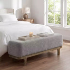 Panca fondoletto Art Leon, panca moderna imbottita in tessuto, pouf da ingresso con gambe in legno di caucciù per camera da letto, soggiorno, corridoio