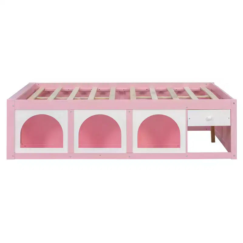 Letto a piattaforma Zeus & Ruta Wood con libreria, mobiletto, luce e cassetto