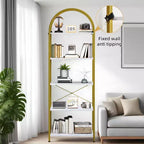 Libreria moderna a 5 ripiani ad arco - Scaffale in metallo con ampi ripiani aperti in legno, Espositore per soggiorno, camera da letto e ufficio
