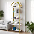 Libreria moderna a 5 ripiani ad arco - Scaffale in metallo con ampi ripiani aperti in legno, Espositore per soggiorno, camera da letto e ufficio