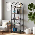Libreria moderna a 5 ripiani ad arco - Scaffale in metallo con ampi ripiani aperti in legno, Espositore per soggiorno, camera da letto e ufficio