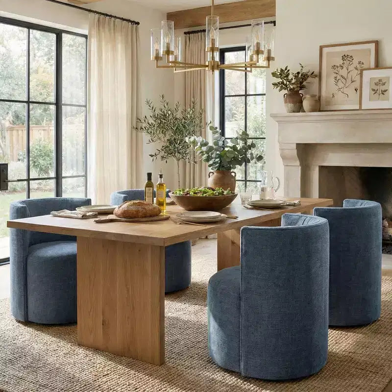 Sedie girevoli moderne da sala da pranzo, set da 4, sedie senza braccioli imbottite in tessuto testurizzato con schienale curvo per sala da pranzo o cucina - Panipeachy